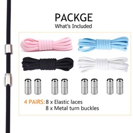 Booyckiy [4 Pairs] No Tie Elastic Shoe laces - Tieless Shoelaces for Kids, Adults and Elderly, One Size Fits All