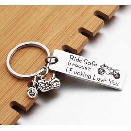 Asqunpin Ride Safe Motorcycle Keychain Ride Safe Because I Love You Keyring Gift for Men Biker Gift Keychain (Ride Safe Because I Fu*king Love You)
