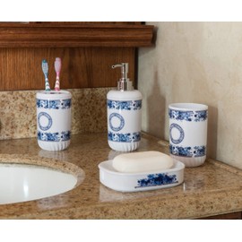 Basicwise 4 Piece Bathroom Accessory Set - Includes Soap Dispenser, Toothbrush Holder, Tumbler, and Soap Dish (White)