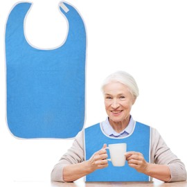 Yuanchu Unisex Adult Bibs for Elderly Women, Adjustable Adult Bibs for Men Washable Bib for Eating Waterproof Terry Bib Clothing Protectors Feeding Adult Bibs Gifts for Elderly Senior (Blue)