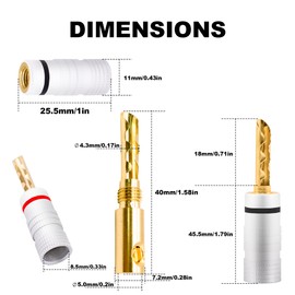 YARCHONN BFA Banana Plugs Speaker Plugs Gold Plated 4mm Banana Plugs Solderless for Speaker Amplifier Sound System Home Audio Cable 8 Pack
