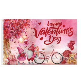 PIPISASA Happy Valentine's Day Flag 3x5 Ft Two Gnomes Holiday Garden Flag Pink Love Tree Outdoor Banner with Brass Grommets for Home Party Porch Yard Outdoor Decor