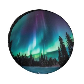 Aurora Borealis Spare Tire Cover Wheel Protectors Nature Landscape Print Waterproof Dust-Proof UV Prote Tire Cover Universal Fit for Trailer RV SUV Truck Travel Camper