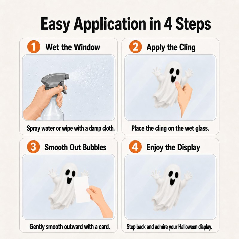Large Ghost Halloween Window Clings & Mirror Decals, 4 Sheets