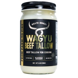 Wagyu Beef Tallow for Cooking (14 oz) — US-Made, 100% Pure Wagyu Tallow, Rich Umami Flavor — Premium Beef Tallow for Frying, Searing, Baking(S.P ~400°F) — Keto, Paleo, Carnivore Friendly– No Additives
