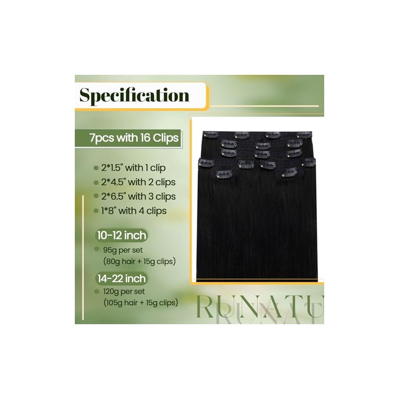RUNATURE Extensiones de Cabello Humano con Clip 10 Pulgadas 80g