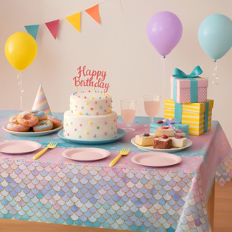 GHKJOK 2 Pack Mermaid Scale Tablecloths with 20 Napkins –