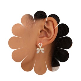 Inilbran Boho Pearl Bow Drop Earrings Gold Bow Studs Earrings Vintage Bow Dangle Earrings Minimalist Bow Knot Earrings Jewelry for Women and Girls