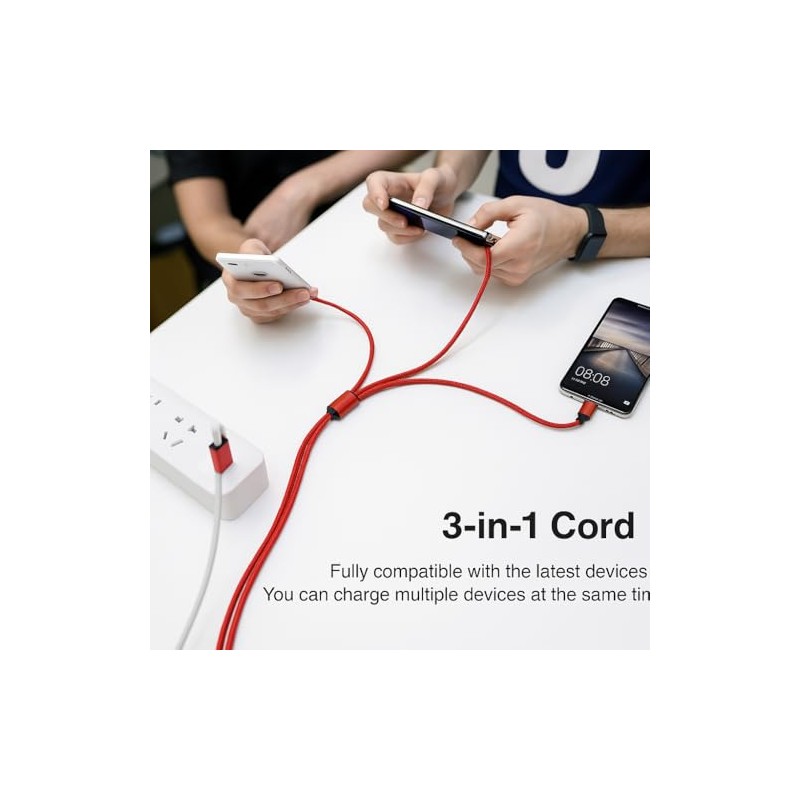 3-in-1 USB Charging Cable, Braided Nylon, Type-C Lightning, for Milwaukee