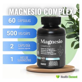 Magnesio Complex 4 Tipos de Magnesios  Citrato De Magnesio, Glicinato De Magnesio, Gluconato De Magnesio Y xido De Magnesio  60 Cpsulas  Energa,...   