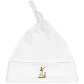 'Cricket Batter Action' Baby Beanie Hat (BH00035023) White