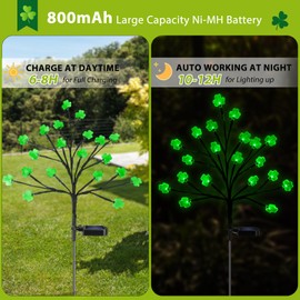 ReyeeInc Solar Shamrock Lights, Outdoor Waterproof Solar Powered Plant Lights with 40 Green Leaves and 2 Modes for Yard, Garden, Flower Pot, Patio, Lawn Outside Spring and Summer Decor(2 Pack)