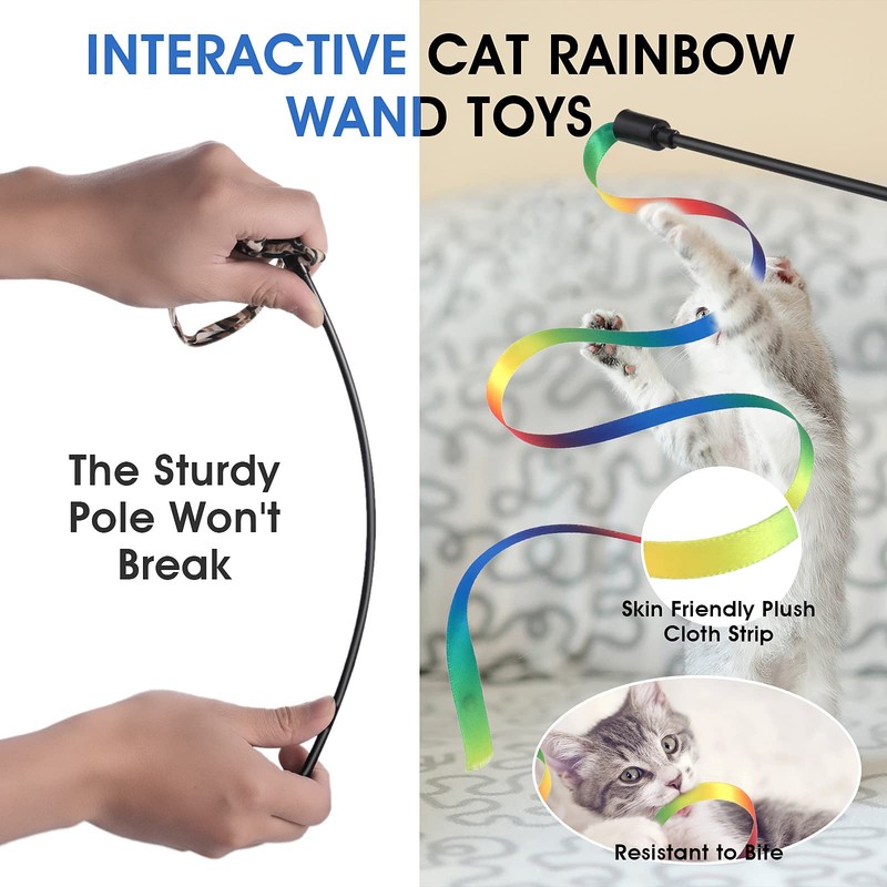 Cobee 3 Packs Cat Wand Toy Set, 30cm Cat Interactive