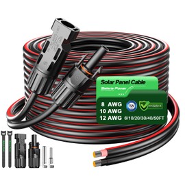 Bateria Power 30Ft 10AWG Solar Panel Extension Cable, 6mm² Twin Wire Conductor Parallel Solar Wire Adapter Kit with Waterproof Female & Male Solar Connectors for RV, Marine, Photovoltaic Systems