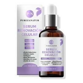 Pureza Natur Serum Acido Hialuronico Facial, Celulas Madre, Rosa Mosqueta, Colgeno Y Semillas De Cacao. Suero Regenerador Y Renovador De Celulas De...