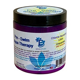 Diva Stuff Pre-Swim Aqua Therapy Chlorine Neutralizing Body Lotion, Protects Skin From Chlorine and Salt Water, 8 oz - Made in the USA, Unscented Sunscreen