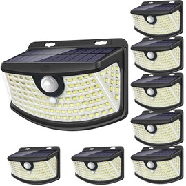 Aootek New Solar Motion Sensor Lights 120 LEDs with Lights Reflector,270° Wide Angle, IP65 Waterproof, Step Lights for Front Door, Yard, Garage, Deck (Black, Daylight White, 8-Pack)