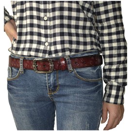 AmyKer Women's Vintage Genuine Leather Belt with Buckle Red Yellow Brown Black Gift for Her Multi-way -