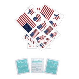 United States Flag Tattoo Stickers, 3 Sets Colorful Design, 2.68 x 4.72 Inches, with 3 Tattoo Removal Wipes