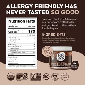 88 Acres Organic Sunflower Seed Butter | Dark Chocolate | Keto-Friendly, Vegan, Gluten Free, Dairy Free, Nut-Free Seed Butter Spread | 14 oz | 2 Pack