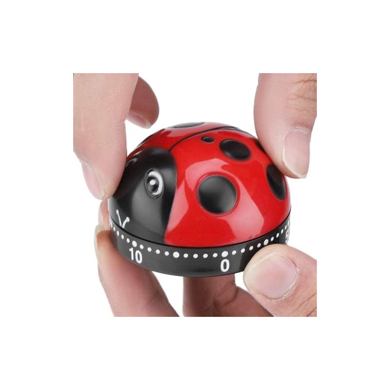Ladybug Cooking Timer, Mechanical Clockwork 60-Minute Timer, Kitchen Alarm Clock,