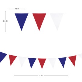 PinkBlume Red Blue White Triangle Flag Cloth Garland Banner Party Decoration Red Blue White Graduation Theme Pennant Decor Camping Flag Birthday Wedding Outdoor Garden Nursery Decoration Washable