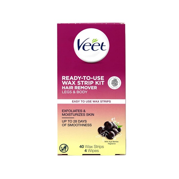 Veet Leg and Body Wax Strip Kit, 40 Wax Strips and 4 Wipes (Pack of 6)