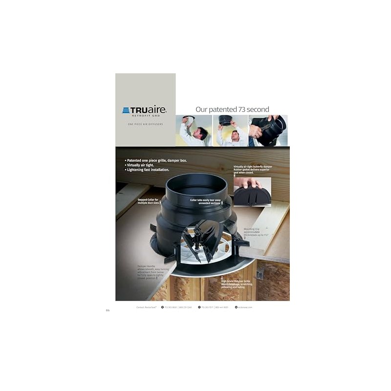 RectorSeal TRUaire Grille/Damper 81911 Ceiling Diffuser, Easy Installation, HVAC, 8"