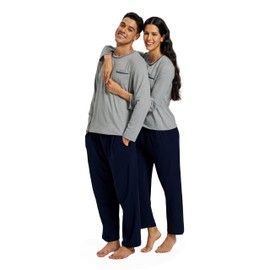 MoFiz Long Sleeve Pajama Sets for Men & Women Soft Cozy Couples Matching Pjs 2-Piece Sleepwear Loungewear Sets with Pockets 2XL