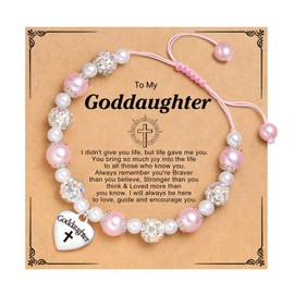 Oidea Colorful Pearl Baptism Gifts for Girls: First Confirmation Gifts Goddaughter Gifts from Godmother Godfather Goddaughter Bracelet Inspirational Bracelets Jewelry Gift