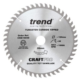 Trend CraftPro Trimming Crosscut TCT Saw Blade, 160mm x 48 Teeth x 20mm Bore, Tungsten Carbide Tipped, Ideal for Metabo, Bosch & Festool Circular & Plunge Saws, CSB/16048