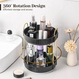Aveniee Aveniee 360 Rotating Makeup Organizer for Vanity, Skincare & Perfume, Large Capacity Bathroom Countertop Storage, 2 Tiered Black Cosmetics Lipstick & Skin Care Holder for Dresser