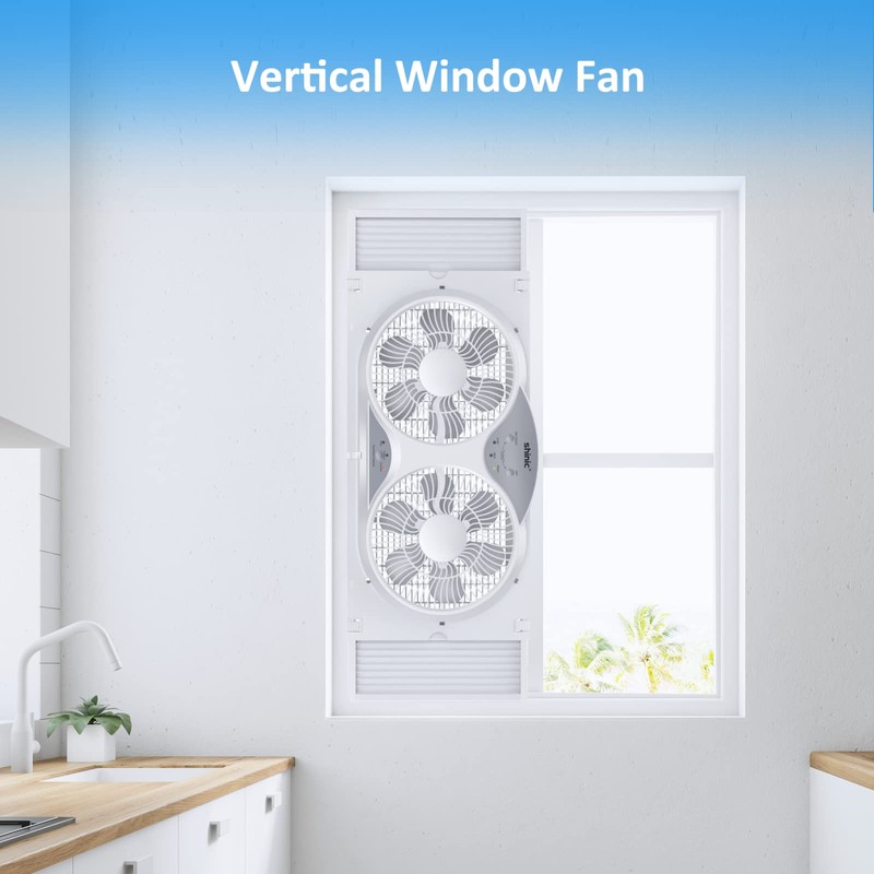 shinic 9" Twin Window Fan with Reversible Airflow, Removable Cover