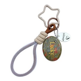 LONGDERY Stone Keychain - Decorative Cord & Silver Heart Key Ring - Tag, Ideal For Gift For Healing Crystals For Women & Men
