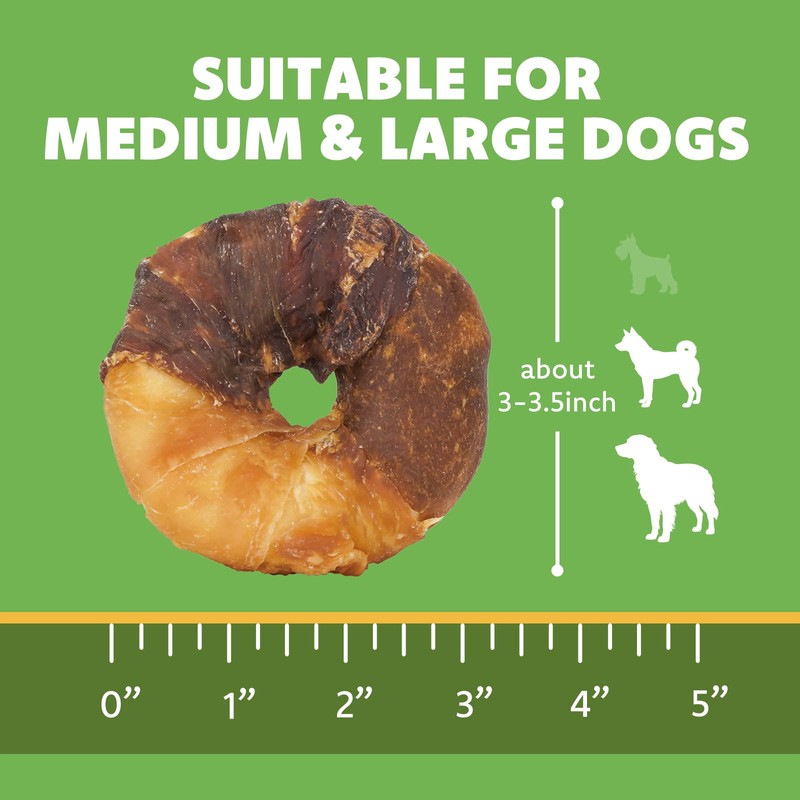 MON2SUN Dog Treats, 3-3.5 Inch Triple Flavor Wrapped Rawhide Donuts,