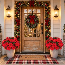 20 Pcs Christmas Poinsettia Flowers Artificial Pine Stems with Pinecone