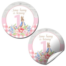 Little Rabbit First Birthday Thank You Sticker Labels for Girls, 40 2" Party Circle Stickers by AmandaCreation, Great for Party Favors, Envelope Seals & Goodie Bags