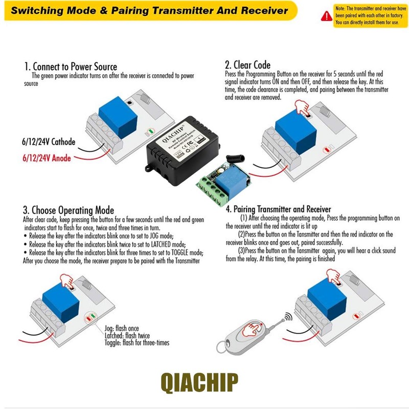 QIACHIP DC 12 V Wireless Remote Control Switch RF Relay