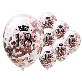 12 inch Happy Birthday Confetti Balloons Premium Quality Age Printed Balloons Birthday Party Decoration Themes Pack of 10 Rose Gold colour 18th Birthday