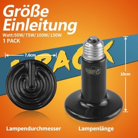 LUCKY HERP Terrarium Heat Lamp Reptiles, Turtles Ceramic Heat Lamp Terrarium 150 W, E27 Heating Lamp Ceramic Lamp for Animals, Chickens, Turtles, Bearded Dragons, Dogs, Lizards, Snake