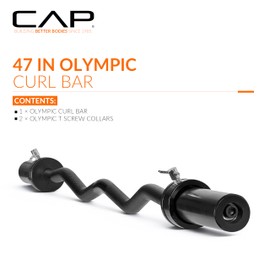 CAP Barbell 47-Inch Olympic Curl Bar - Black | Curl Barbell for Bicep and Tricep Workouts, Strength Training, and Weightlifting