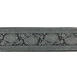 JL 421 Jacquard Metallic Silver Leaf Border Black Ribbon Trim 1-5/8" (41mm) 5 Yards DIY for Sewing Crafting Home Decor, Wedding, Gift Wrapping hat Bands