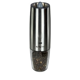 MY CHEF TOOLS Rechargeable Electric Salt and Pepper Grinder Set, Automatic Activation, LED Light, USB-C, 2 Pack, Silver