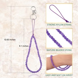 BEEFLYING Natural Stone Phone Lanyard Wrist Straps Rose Quartz Gemstone Beaded Phone Charms Handmade Anti-Lost Lanyard String for Keychain Phone Hanging Accessories