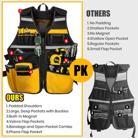 Tool Vest, Electrician Tool Vest for Men, 22 Compartments, Reflective Workwear with Adjustable Waist & Upgraded Comfortable Neck Opening