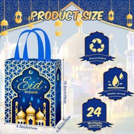 Clysee 24 Pack Eid Gift Bag with Handles Reusable Mubarak Treat Bag Non Woven Tote Bags for Ramadan Eid