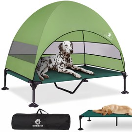 Elevated Dog Bed with Upgraded Canopy, Raised Outdoor Dog Tent with Powerful Anti-Slip Feet, Portable Pet Cot with Larger Shade, Raised Cooling Bed for Camping, Backyard, Beach, Poolside