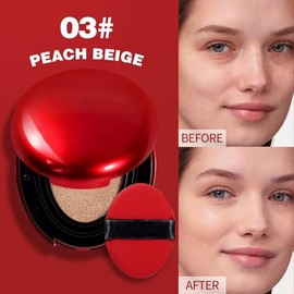 Base de Maquillaje Red Cushion, Air Cushion CC Cream, Super Fit Foundation, Buildable Coverage, Acabado Natural Semimate, Corrector de Base (03#peach beige)