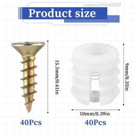 40 Sets Plastic Hinge Dowel Inserts Hinge Dowel Inserts with Screws Plastic Dowels Iron Nickel-Plated Screw Hinge Extension Dowels for Repairing Cabinet Furniture