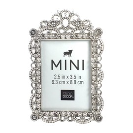 Bejeweled Silver Tone Metal Mini Picture Frame, 2.5" x 3.5"
